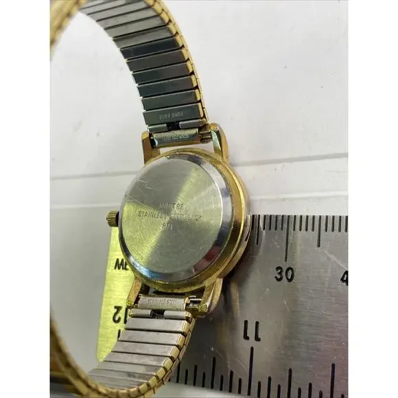 Vintage Montre Mop Dial Stretch Watch Works New Battery - Picture 6 of 6